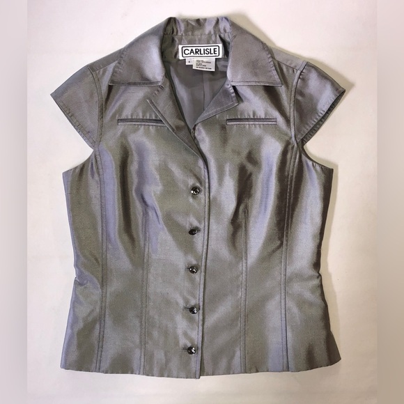 Vintage CARLISLE Silk Pantsuit Top Pants Belt Silver Gray (4) - Picture 3 of 17